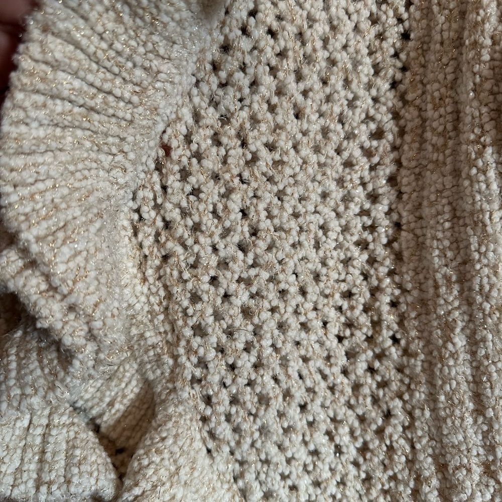 Mandee Cream Ruffled Open Front Cardigan Large - Picture 4 of 5